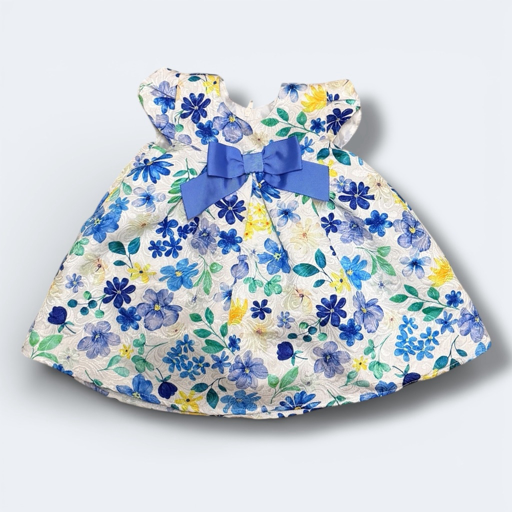 Bonnie Baby Girls Floral Party Dress Blue Yellow Bow 6–9 Months